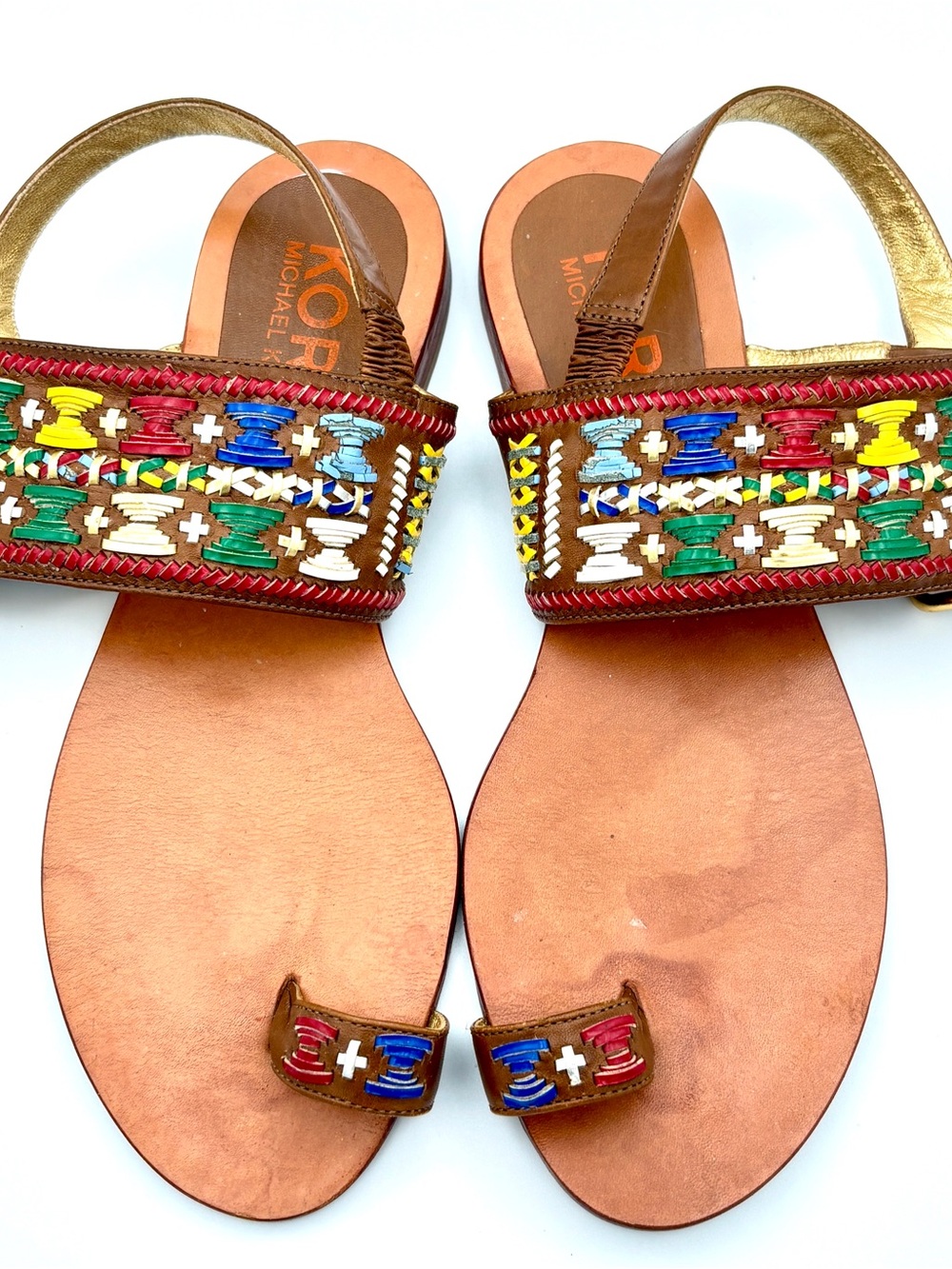 Michael Kors Boho Woven Leather Slingback Sandals Toe Loop Women’s  8 Festival